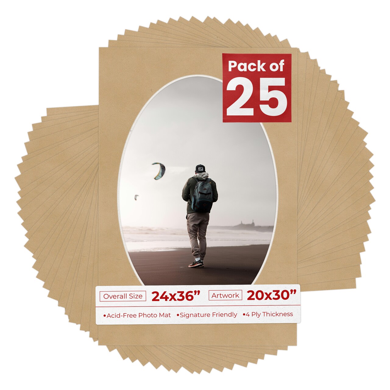 Beige Suede Mat Board for 24x36 Frames - Oval Opening for 20x30 Photos